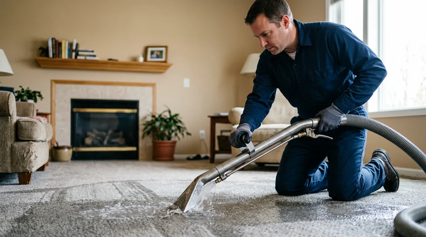 Water damage restoration technician working near Denison, KS